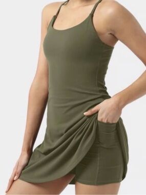 Nicole Miller Sport Dress Romper Built-In Shorts Olive Green Large